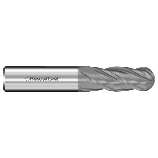 GR4BD2 1/32XL Ø 1/4 x 2" x 1/8 4 Flute Ball End Carbide End Mill CVD Diamond